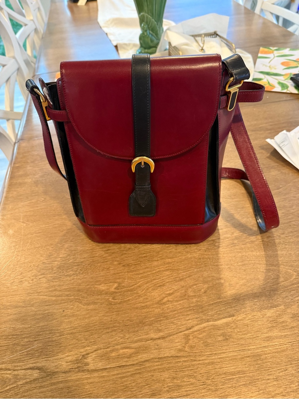 Vintage Cole Haan Structured Leather Bag italy 80’s 90’s Burgundy 11x9x4